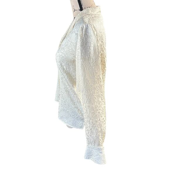 Talbots Pure Silk Shirt Women Sz 8 Ivory Cream Floral Coquette Classic Button Up - Picture 7 of 12